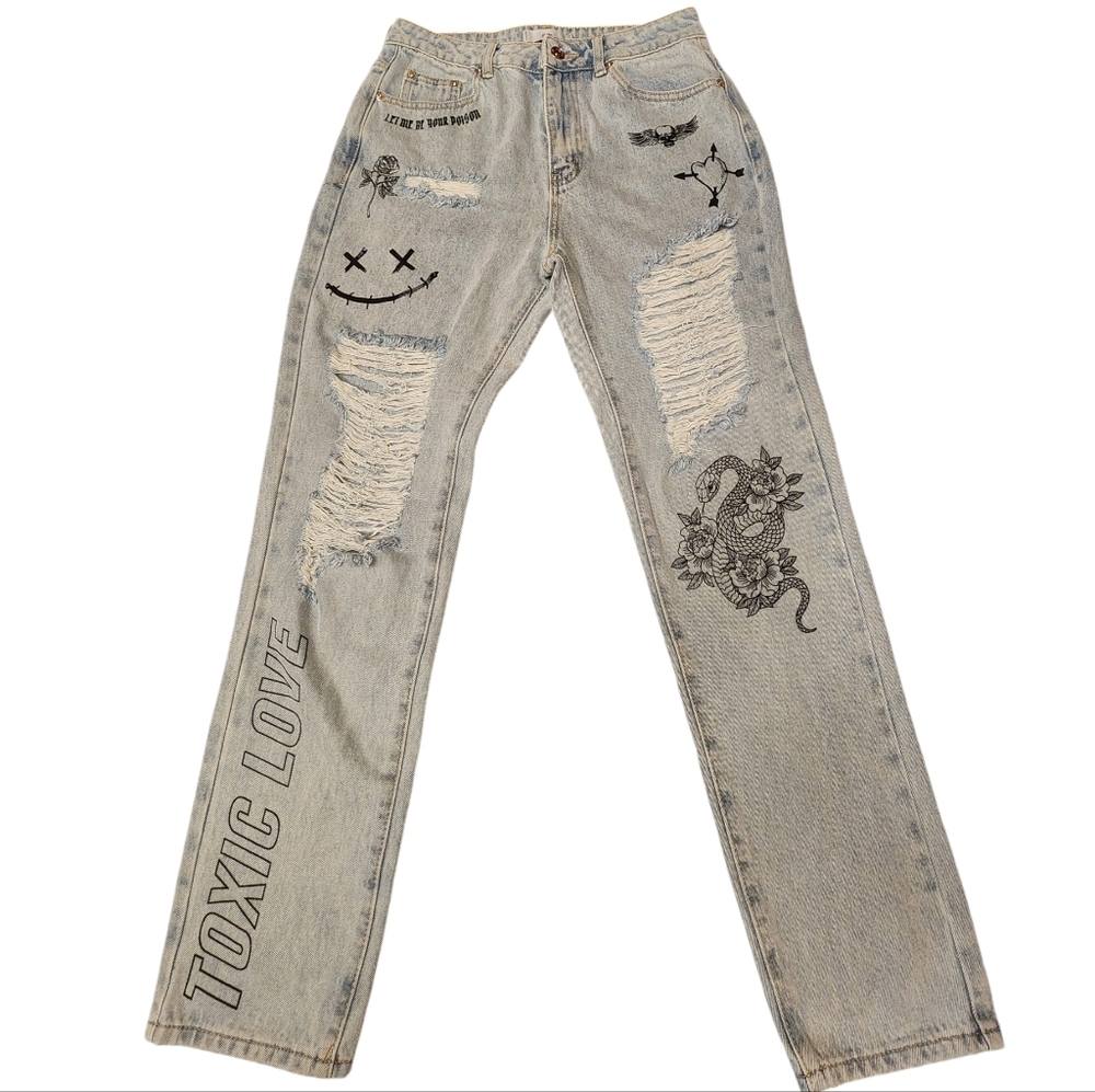 Adika Distressed High Waist Tattoo Mother Cut Jeans Size 28